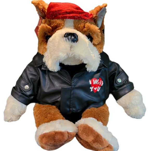 Medium Dan Dee Biker Bulldog Plush Stuffed Animal Motorcycle Puppy Dog Toy Gift - Picture 1 of 8
